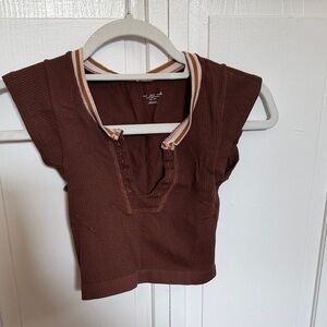 Urban Outfitters Go For Gold Brown Ribbed Short Sleeve Top